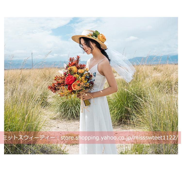 ハット 麦わら帽子 ウェディングハット つば広 ウエディングハット