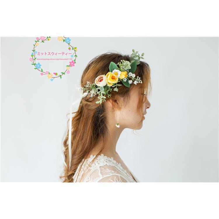花冠 エレガンス 安い 4色 ウエディング ヘッドドレス 花かんむり 造花