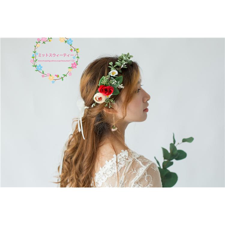 花冠 エレガンス 安い 4色 ウエディング ヘッドドレス 花かんむり 造花