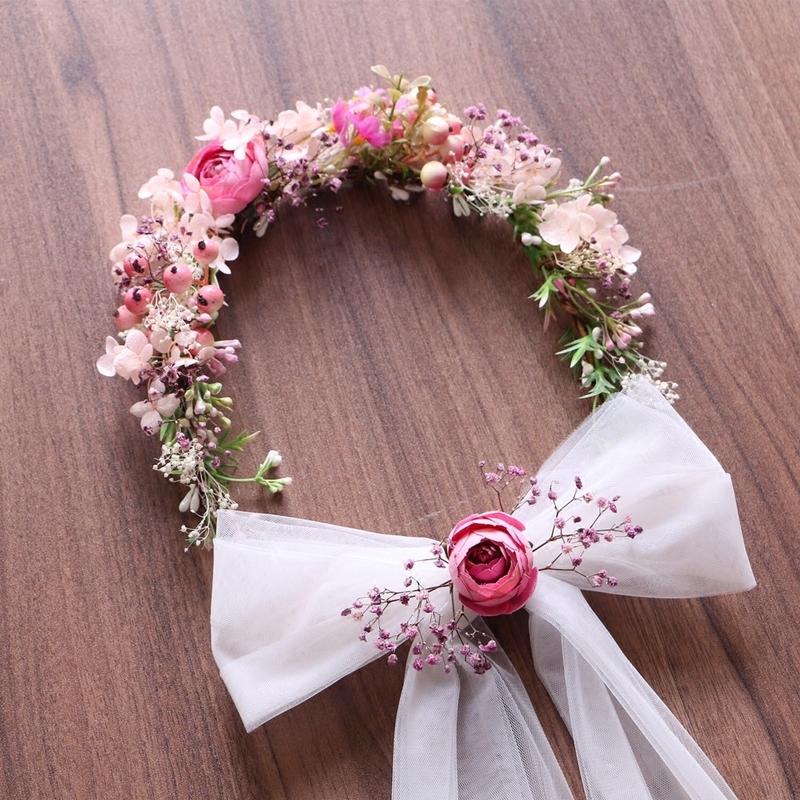 花冠 ウェディング パープル リボン付き 花かんむり 花輪 リゾート