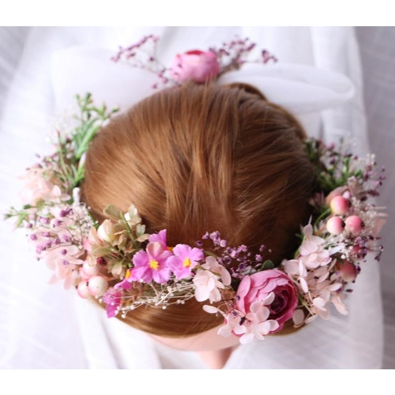 花冠 ウェディング パープル リボン付き 花かんむり 花輪 リゾート