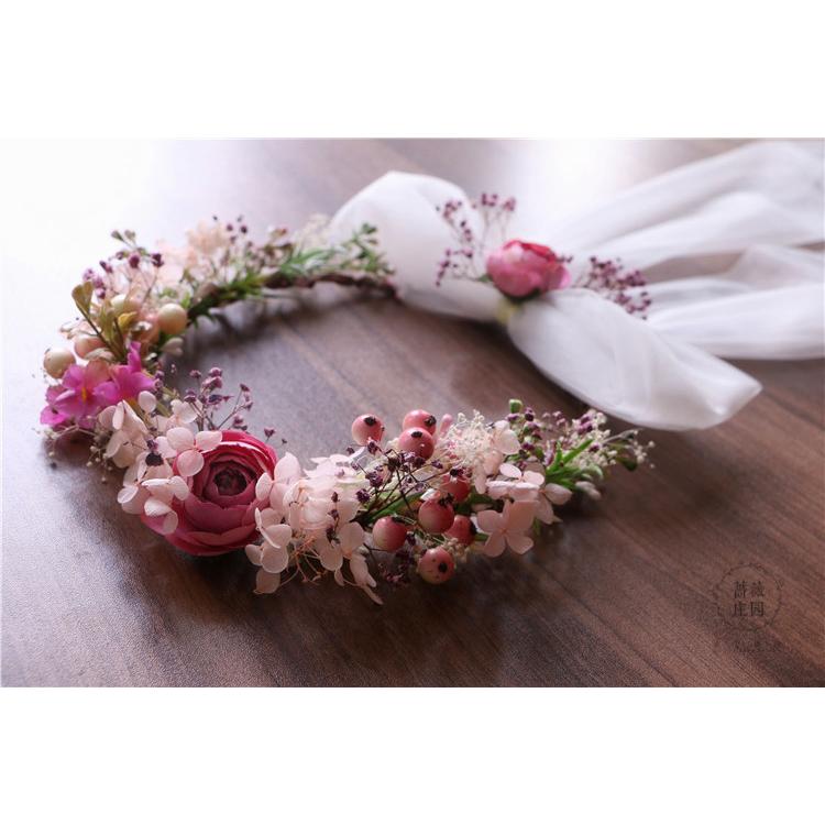花冠 ウェディング パープル リボン付き 花かんむり 花輪 リゾート