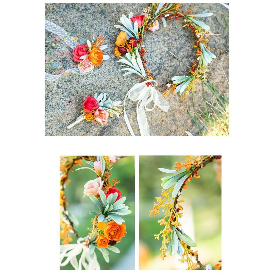 花冠 3点セット 花冠+ブートニア+リストブーケ ウェディング 花冠 3点セット 花冠+ブートニア+リストブーケ ウェディング