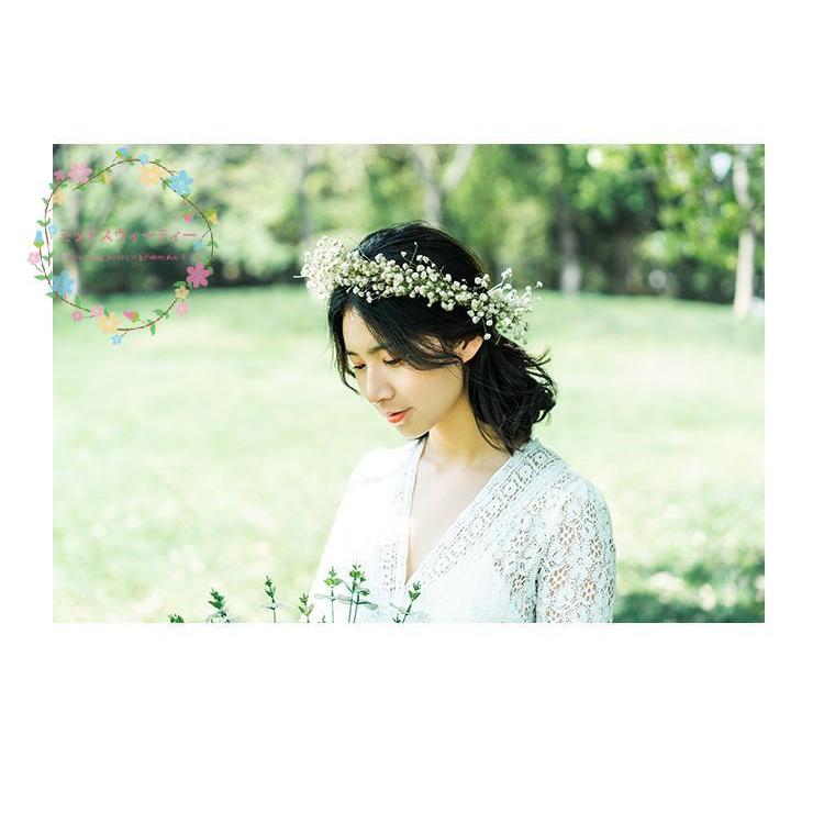 花冠 ウェディング Al完売しました ヘッドドレス かすみ草 カスミソウ 花かんむり 花輪 造花 髪飾り 卒業式 花嫁 ブライダル用 結婚式 森ガール コーラス合唱 二次会 フェス