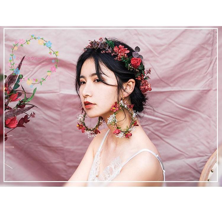 花冠 ウェディング ヘッドドレス 赤 大人 花かんむり 花輪 ヘアピン イヤリング 造花 髪飾り 花嫁 二次会 結婚式 フェス リゾート 海外旅行 手作り キット Hn160 ミットスウィーティー 通販 Yahoo ショッピング