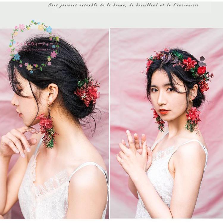 花冠 ウェディング ヘッドドレス 赤 大人 花かんむり 花輪 ヘアピン イヤリング 造花 髪飾り 花嫁 二次会 結婚式 フェス リゾート 海外旅行 手作り キット Hn160 ミットスウィーティー 通販 Yahoo ショッピング