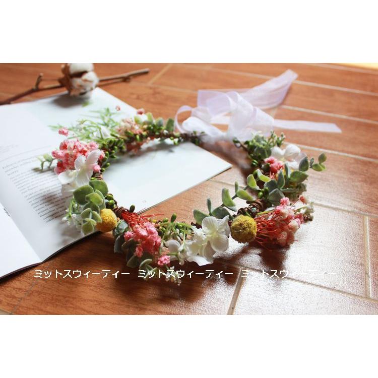 花冠 ウェディング ヘッドドレス ピンク ブルー 青 リボン 花かんむり