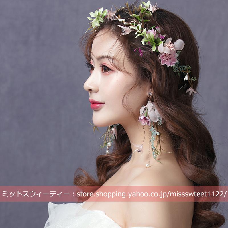 花冠 ウェディング 花かんむり イヤリング ピアス 花輪 大人花冠 造花 ヘッドドレス 髪飾り 花嫁 二次会 結婚式 フラワーティアラ ヘアバンド 披露宴 前撮り Hn268 ミットスウィーティー 通販 Yahoo ショッピング