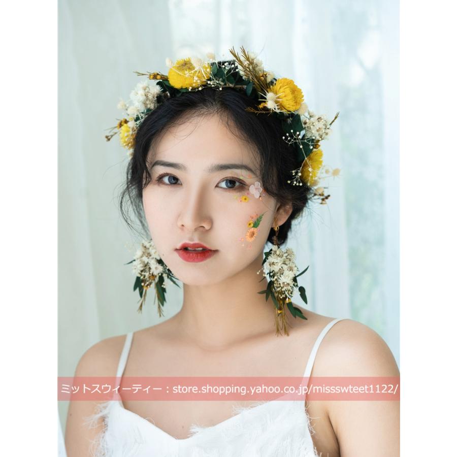 花冠 花かんむり イヤリング ウェディング イエロー パープル ヘッド