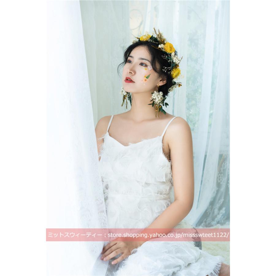 花冠 花かんむり イヤリング ウェディング イエロー パープル ヘッド