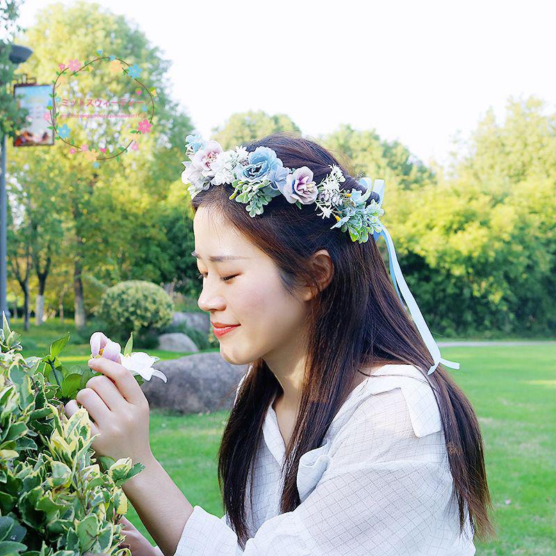 即納 花冠 ウェディング ヘッドドレス 青 大人花冠 安い 花かんむり