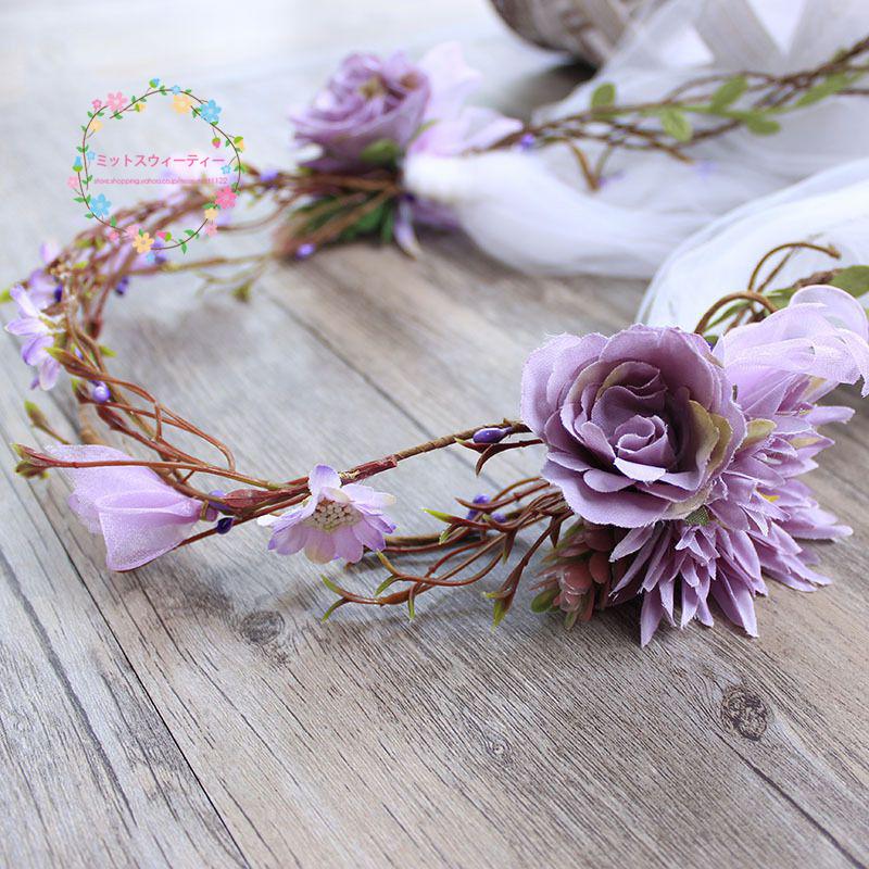 花冠 大きいリボン ウェディング ヘッドドレス 花かんむり 造花 髪飾り