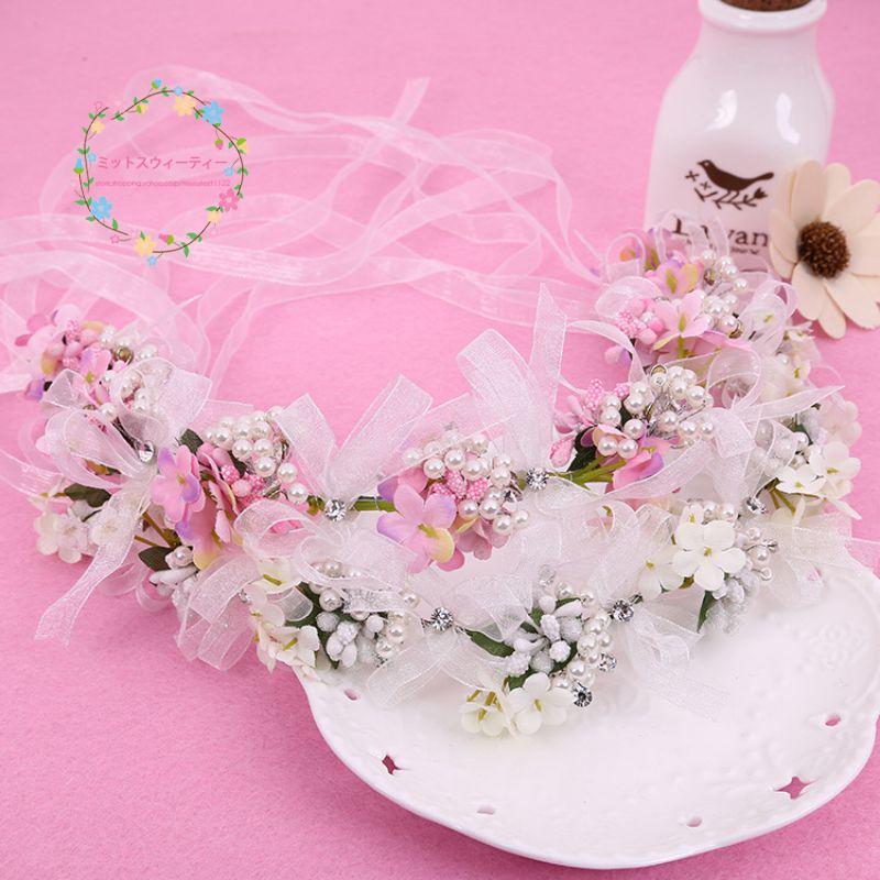 花冠 安い ウェディング 花かんむり 2色 ヘッドドレス 造花 髪飾り 花輪 ブライダル 大人