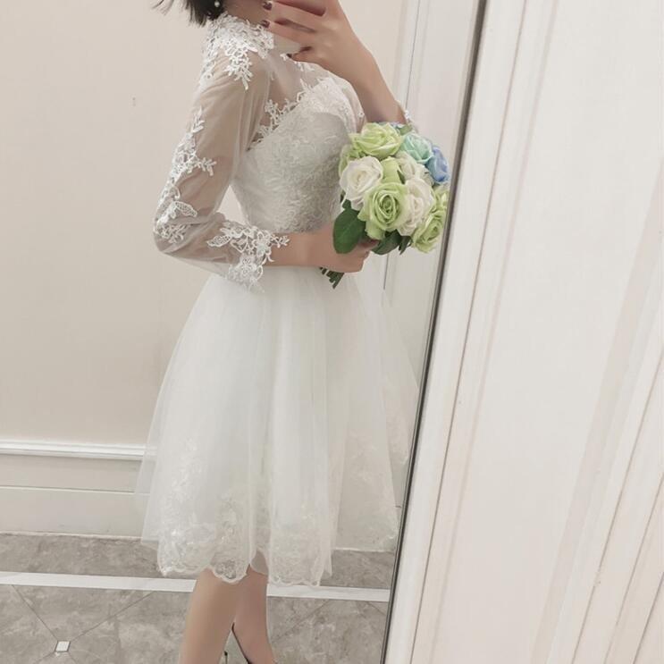 ミニドレス 白 安い ウエディングドレス 長袖 レース 結婚式