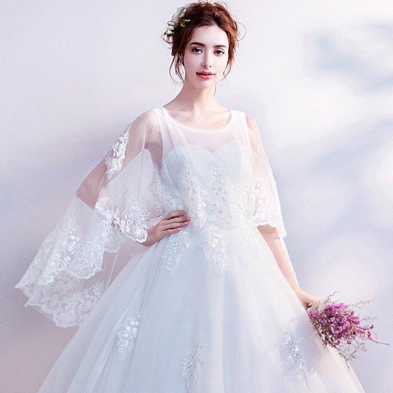 ウェディングドレス 花嫁 長袖 ウエディングドレス 格安 ブライダル 白 レーススカート 結婚式 プリンセスラインドレス 二次会 パーティードレス
