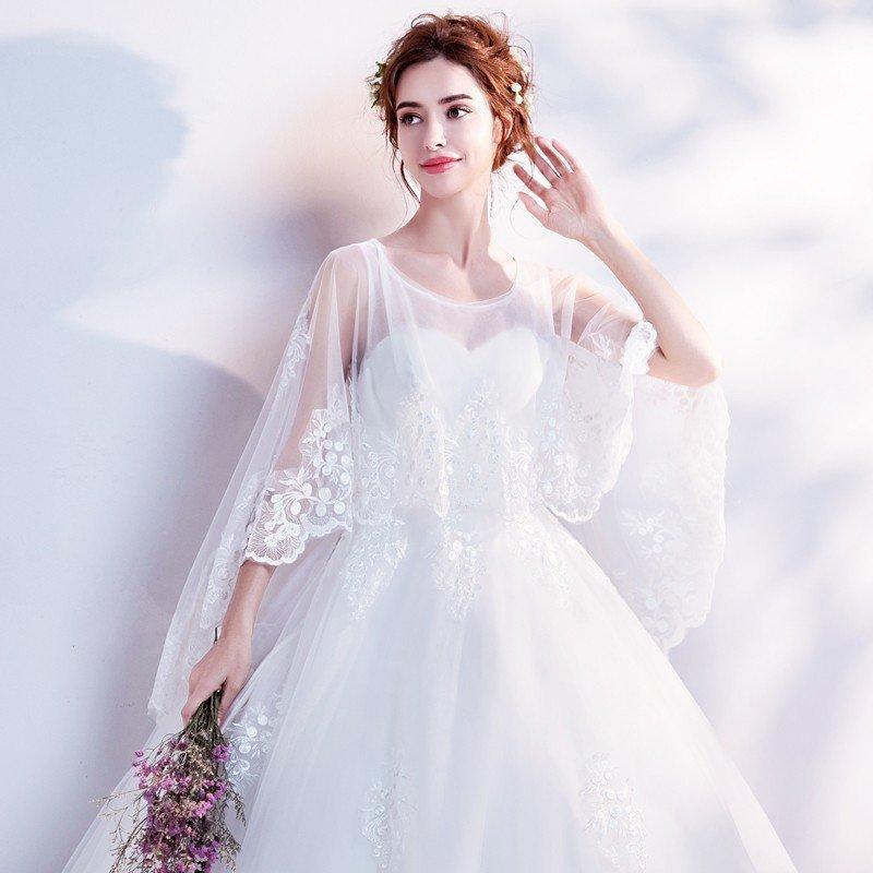 ウェディングドレス 花嫁 長袖 ウエディングドレス 格安 ブライダル 白 レーススカート 結婚式 プリンセスラインドレス 二次会 パーティードレス_3