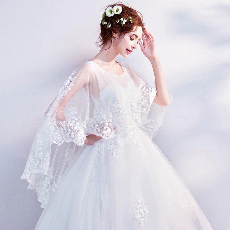 ウェディングドレス 花嫁 長袖 ウエディングドレス 格安 ブライダル 白 レーススカート 結婚式 プリンセスラインドレス 二次会 パーティードレス_4