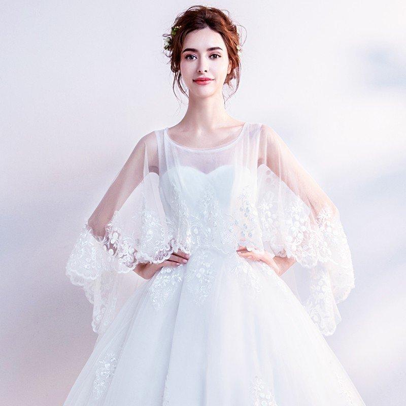ウェディングドレス 花嫁 長袖 ウエディングドレス 格安 ブライダル 白 レーススカート 結婚式 プリンセスラインドレス 二次会 パーティードレス_5