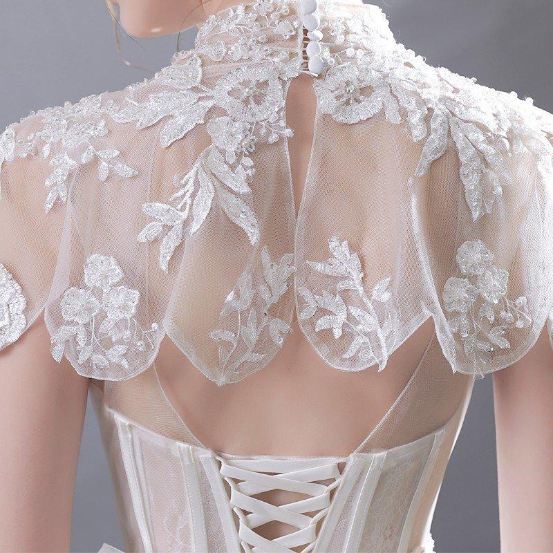 ウェディングドレス 花嫁 半袖 ウエディングドレス 格安 ブライダル 白 レーススカート 結婚式 プリンセスラインドレス 二次会 パーティードレス_6