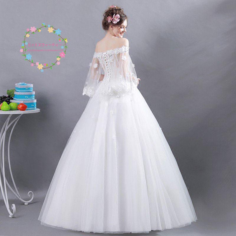 ウェディングドレス 花嫁 長袖 ウエディングドレス 格安 ブライダル 白 レーススカート 結婚式 プリンセスラインドレス 二次会 パーティードレス_5