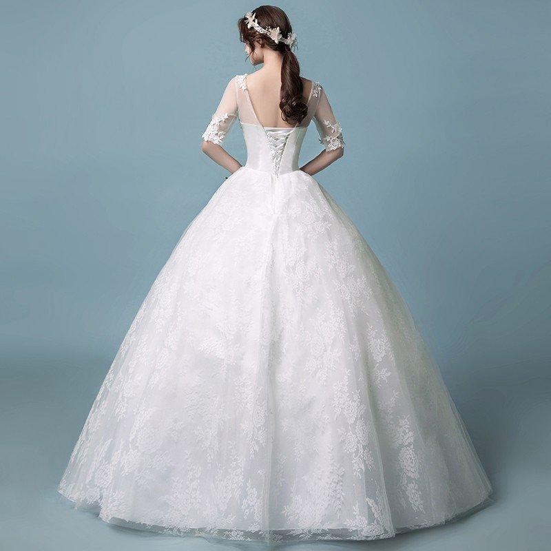 ウェディングドレス 半袖 安い 花嫁 プリンセスラインドレス 白 結婚式