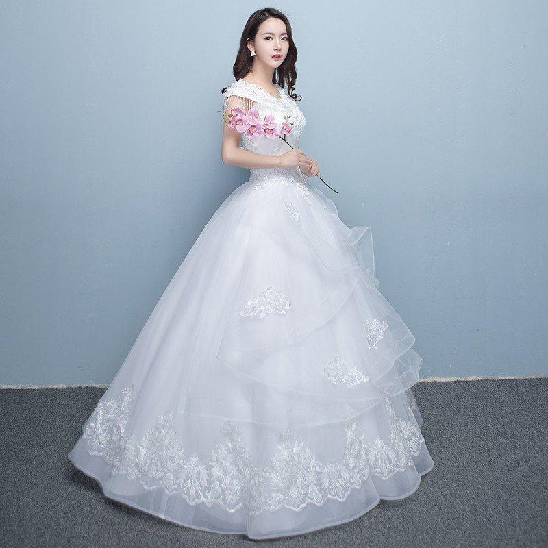 ウェディングドレス 白 安い 結婚式 花嫁  調節 プリンセス ロングドレス ブライダル 二次会 パーティードレス 披露宴 イブニングドレス wedding dressの画像