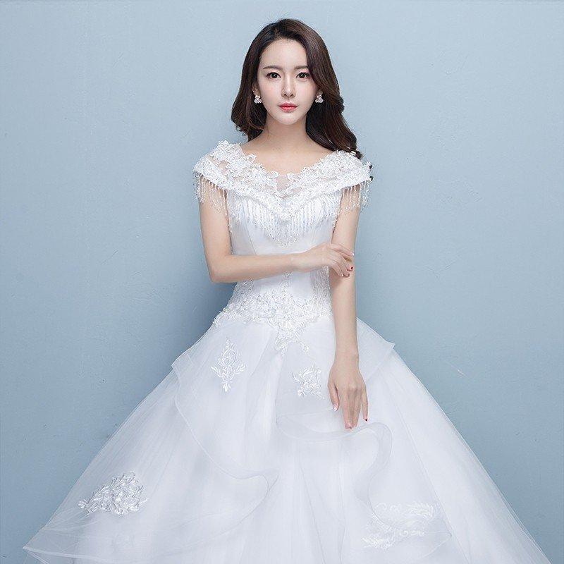 ウェディングドレス 白 安い 結婚式 花嫁  調節 プリンセス ロングドレス ブライダル 二次会 パーティードレス 披露宴 イブニングドレス wedding dressの画像