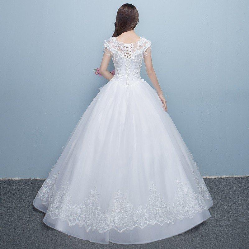 ウェディングドレス 白 安い 結婚式 花嫁  調節 プリンセス ロングドレス ブライダル 二次会 パーティードレス 披露宴 イブニングドレス wedding dressの画像