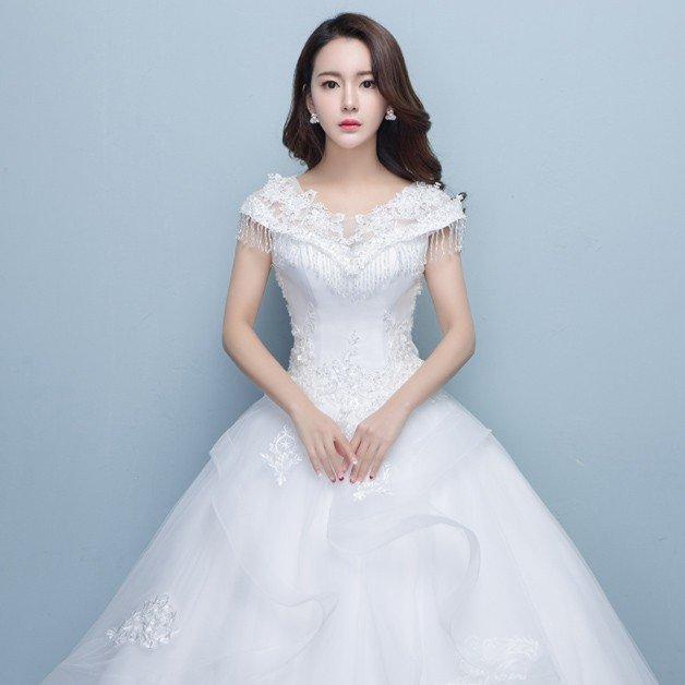 ウェディングドレス 白 安い 結婚式 花嫁  調節 プリンセス ロングドレス ブライダル 二次会 パーティードレス 披露宴 イブニングドレス wedding dressの画像
