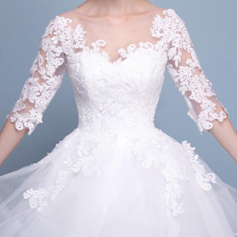 ウェディングドレス 白 安い レース 長袖 結婚式 花嫁 調節 プリンセス ロングドレス ブライダル 二次会 パーティードレス 披露宴 イブニングドレス_4