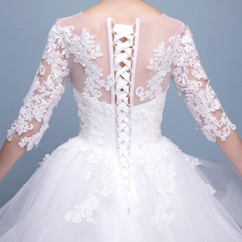 ウェディングドレス 白 安い レース 長袖 結婚式 花嫁 調節 プリンセス ロングドレス ブライダル 二次会 パーティードレス 披露宴 イブニングドレス_5