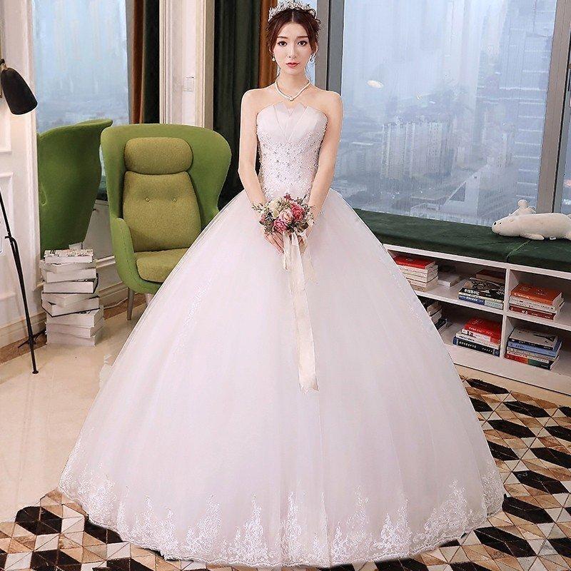 ウエディングドレス ウェディングドレス 花嫁 白 格安 スタンドカラー ブライダル wedding dress 結婚式 プリンセスラインドレス 二次会 パーティードレス_1