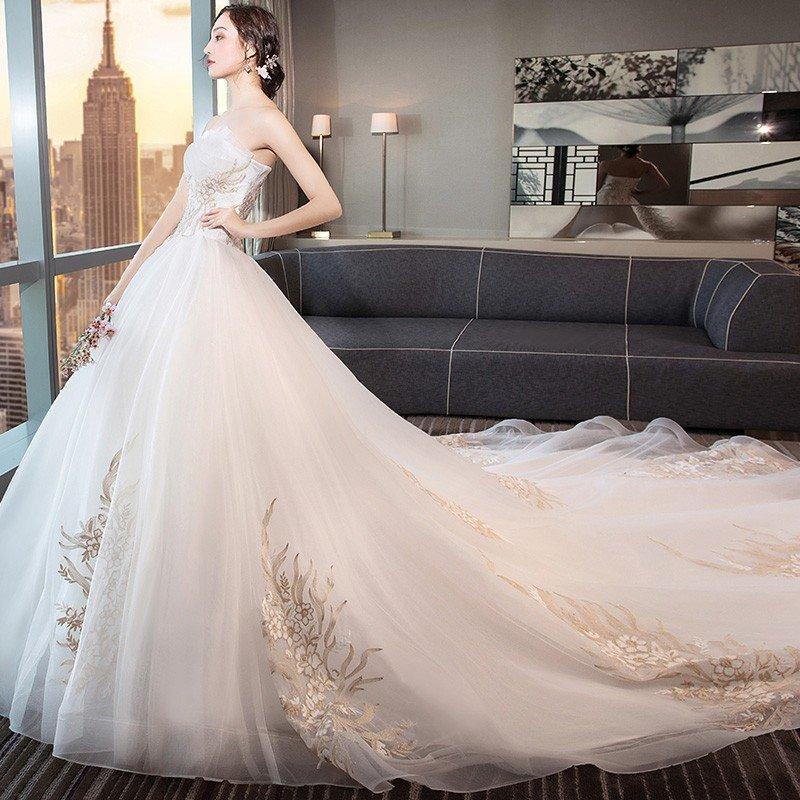 ウェディングドレス ウエディングドレス 白 格安 レース 結婚式 花嫁 ロングドレス ブライダル 二次会 パーティードレス 披露宴 プリンセス 大きいサイズ_1