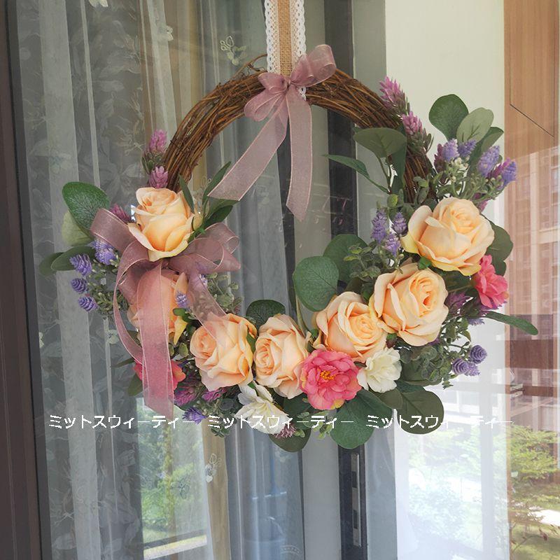 ドアリース 壁飾り フラワーリース 贈り物 造花 飾り ローズ リボン  