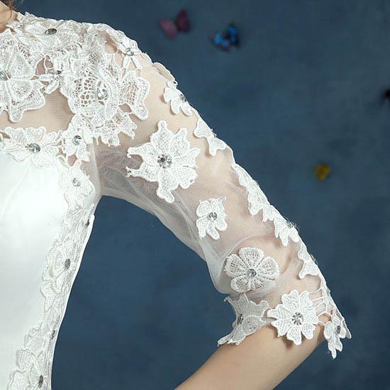 ウェディングドレス aラインドレス 白 レース 5分袖 ウエディングドレス 二次会 花嫁 海外挙式 披露宴 ブライダル 結婚式 オフホワイト フラワー ロングドレスの画像