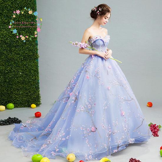 ウェディングドレス ベアトップ 演奏会 カラードレス 結婚式 発表会 ロングドレス 披露宴 ウェディングドレス プリンセス 二次会 ステージ衣装 水色 コンサート_3