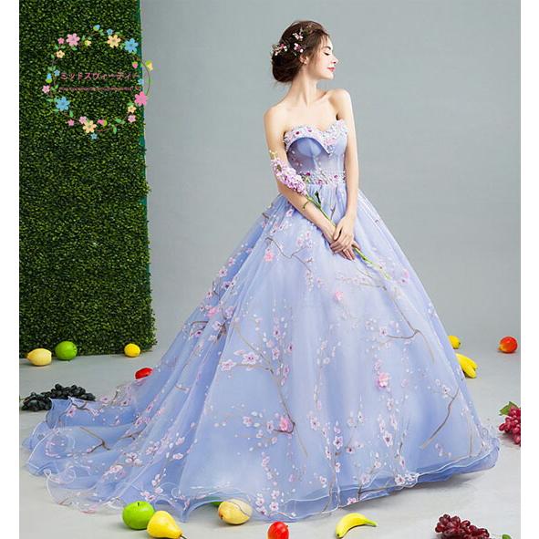 ウェディングドレス ベアトップ 演奏会 カラードレス 結婚式 発表会 ロングドレス 披露宴 ウェディングドレス プリンセス 二次会 ステージ衣装 水色 コンサート_5