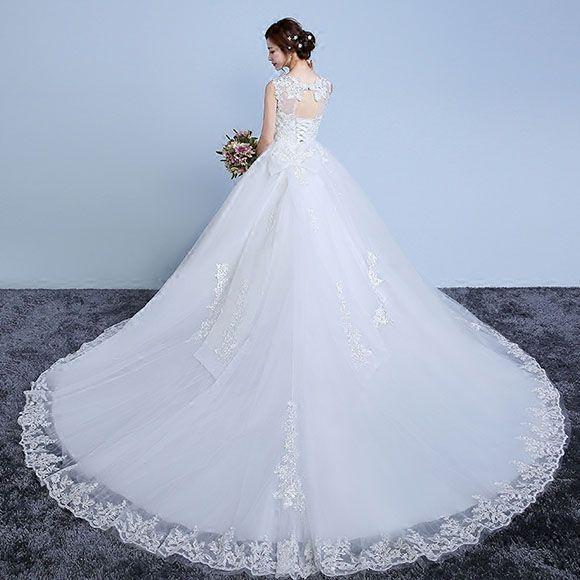 マタニティドレス ウェディングドレス 花嫁 結婚式 ウエディングドレス エンパイア ブライダル 二次会 披露宴 トレーン ロングドレス プリンセスライン ホワイト_3