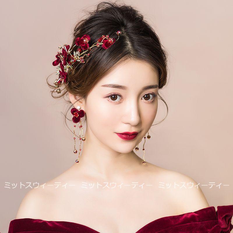 ウエディング ヘアアクセサリー フラワー ワインレッド 髪飾り 花嫁 ウェディング 結婚式 ヘッドドレス ブライダル パーティー 二次会 前撮り 発表会 卒業式 花 Km1043 ミットスウィーティー 通販 Yahoo ショッピング
