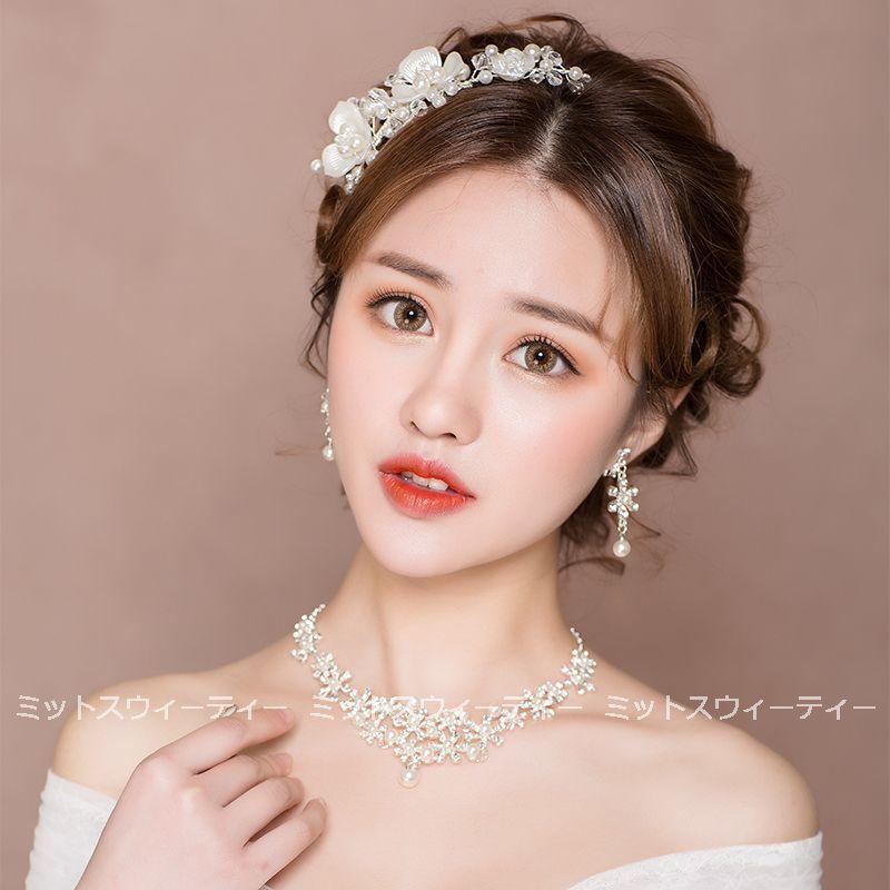 ウエディング ヘアアクセサリー フラワー 髪飾り ネックレス イヤリング 花嫁 ウェディング 結婚式 ヘッドドレス ブライダル パーティー 二次会 前撮り 発表会 Km1045 ミットスウィーティー 通販 Yahoo ショッピング