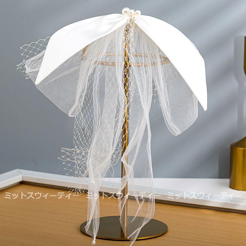 ウェディングヘッドドレス 花嫁 ヘアピン リボン チュール 髪飾り ヘア