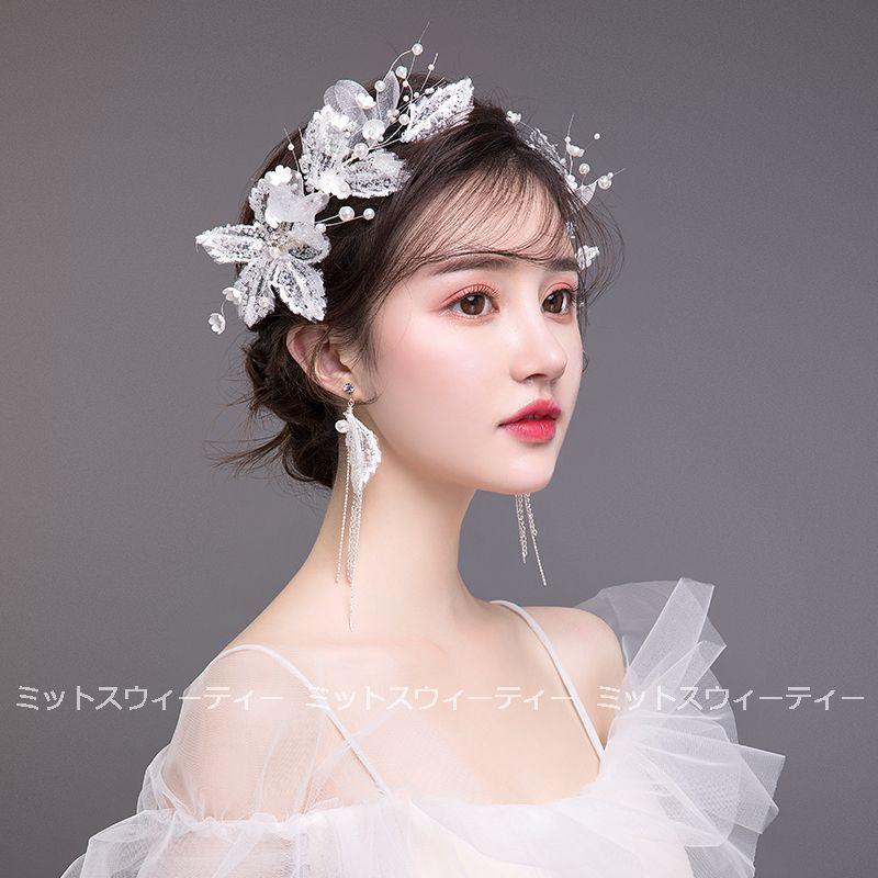 ヘッドドレス+イヤリング フラワー ヘアコサージュ ホワイト ヘッドドレス+イヤリング フラワー ヘアコサージュ ホワイト