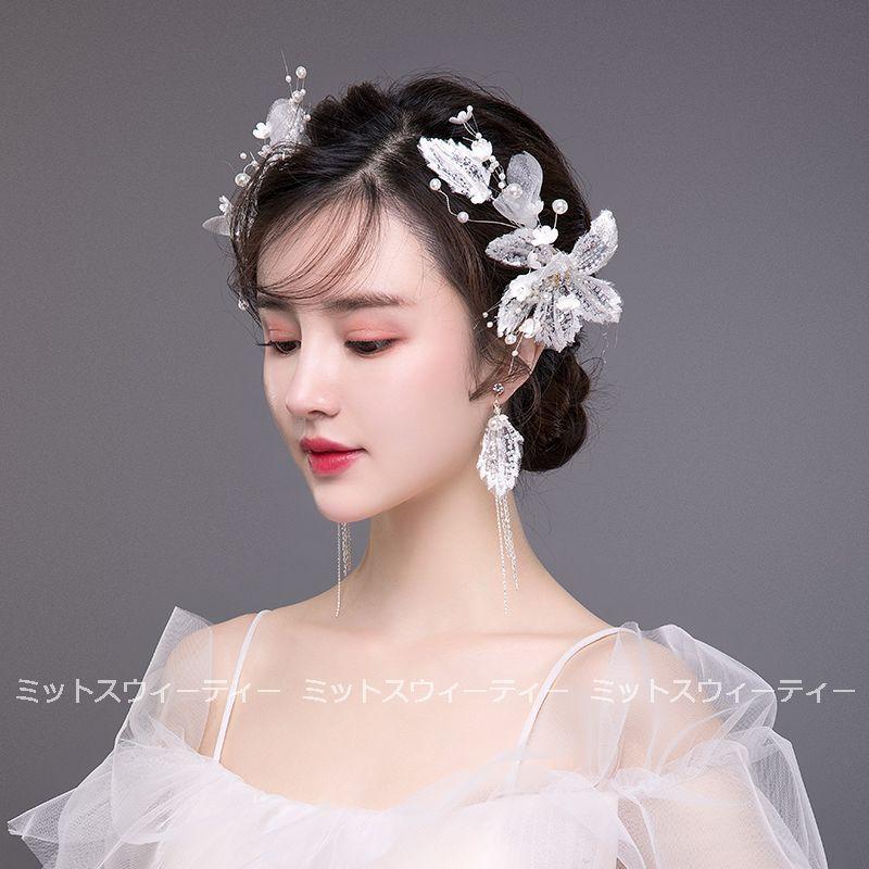ヘッドドレス＋イヤリング フラワー ヘアコサージュ ホワイト