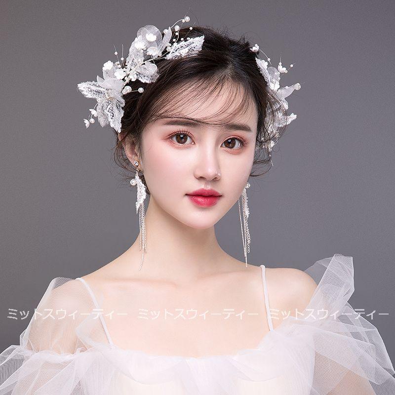 ヘッドドレス+イヤリング フラワー ヘアコサージュ ホワイト ヘッドドレス+イヤリング フラワー ヘアコサージュ ホワイト