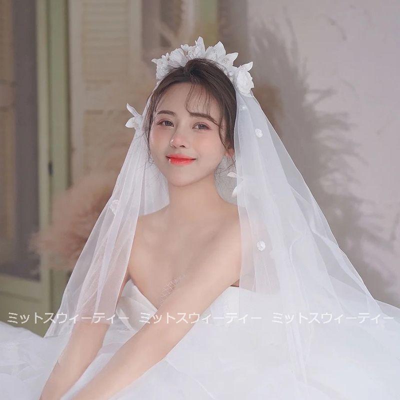 ロングブライダルベール ウェディング グローブ付き 結婚式 ホワイト ドレス