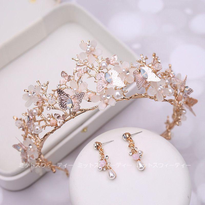 ウェディング ティアラ ネックレス イヤリング ピアス ピンク ウェディング ティアラ ネックレス イヤリング ピアス ピンク
