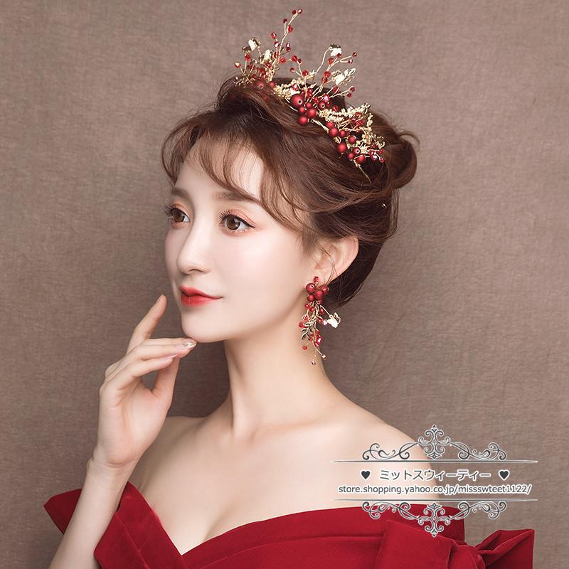 ヘアアクセサリー ティアラ＋イヤリング ウェディング小物 ヘッド
