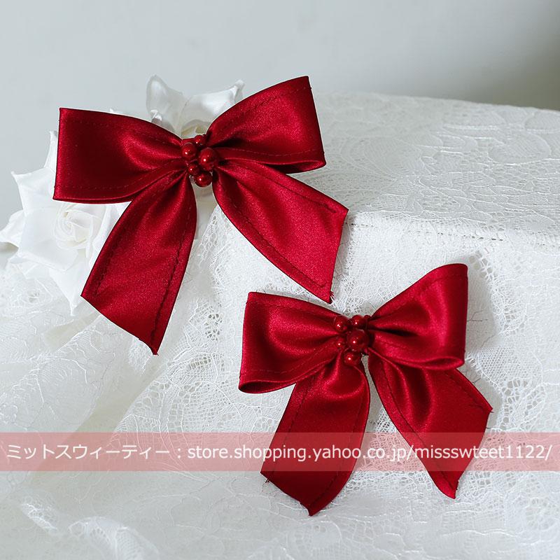 ウエディング ヘッドドレス リボン レッド ホワイト 髪飾り 花嫁