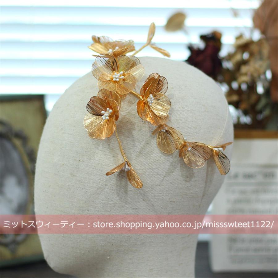 ウエディング ヘッドドレス フラワー ゴールド 花 髪飾り 花嫁 ウエディング ヘッドドレス フラワー ゴールド 花 髪飾り 花嫁