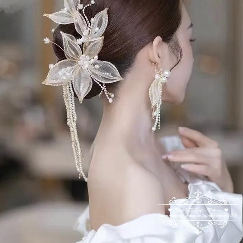 ウエディングヘッドドレス イヤリング ウェディング 髪飾り 花嫁